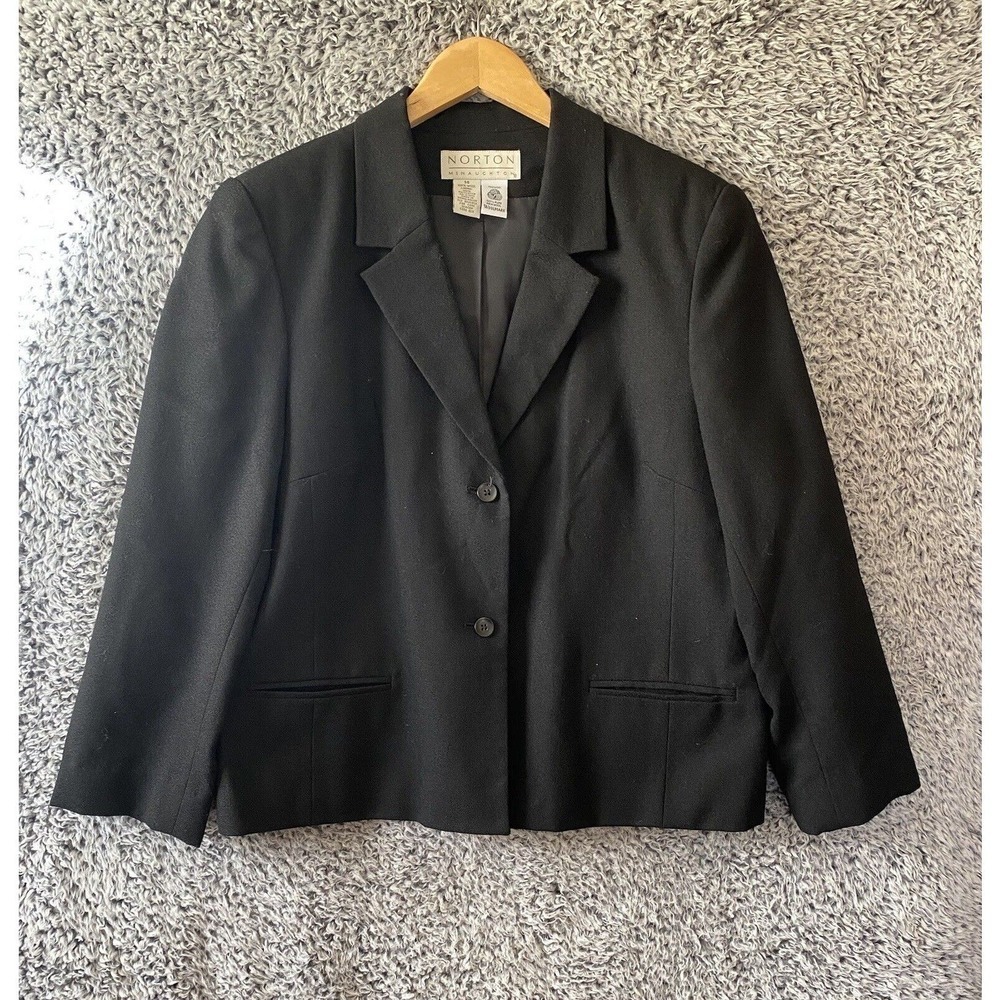 VTG Norton McNaughton Virgin Wool Two Front Button Blazer Size 14 Black Business